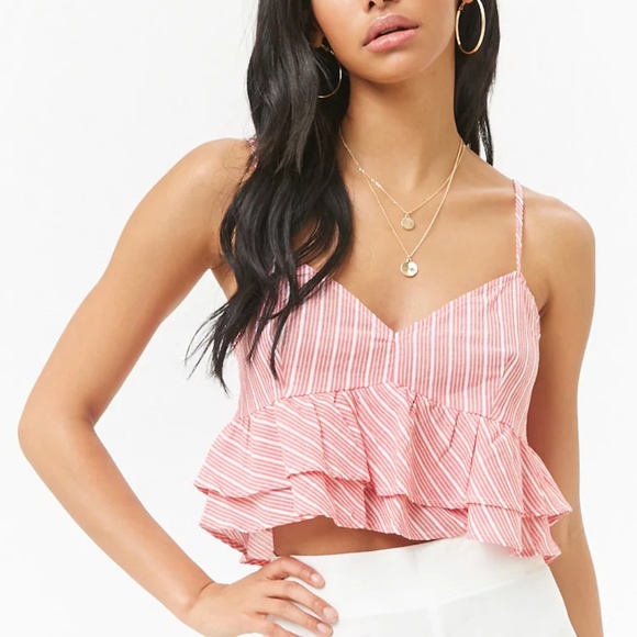 Forever 21 Tops - Striped Cropped Lace-Up Cami